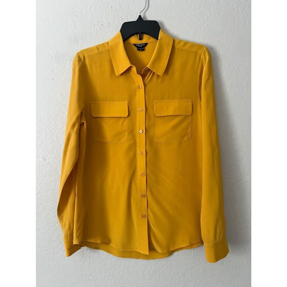 NWOT Guess by Marciano 100% Silk Golden Yellow Button-Down Shirt in Size S